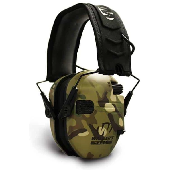 walker's razor slim shooter folding electronic muff- camo tan