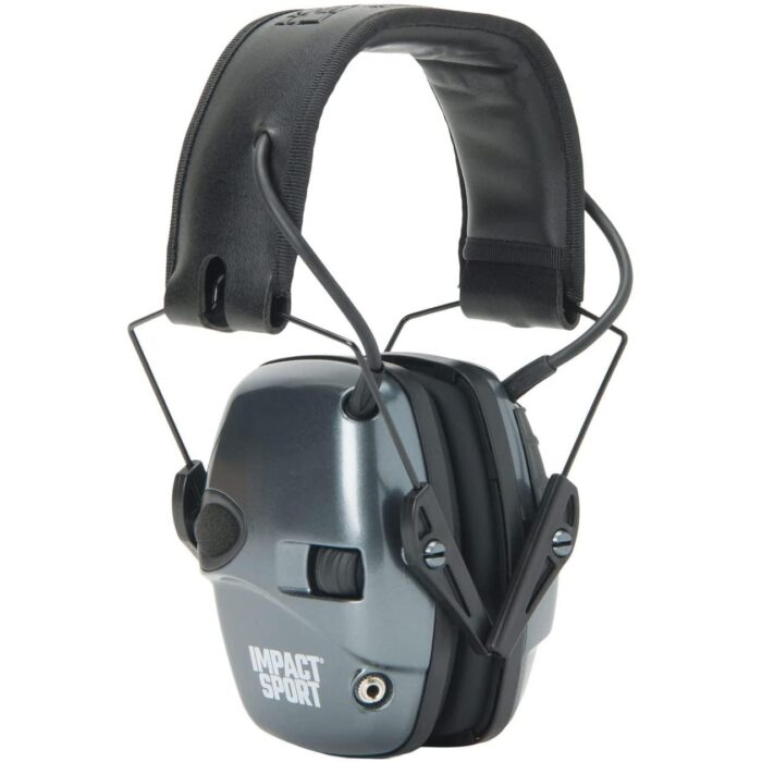 Hqr02532jpg - howard leight impact sport small earmuff - metallic charcoal grey black band 22db nrr - hqr02532