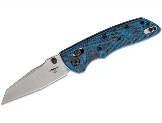 Hogue deka able lock folder: 3. 25" wharncliffe blade - tumbled finish g-mascus blue lava g10 frame - image 1