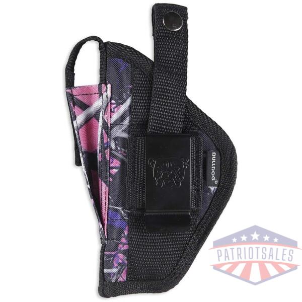bulldog extreme handgun holster with belt loop and clip for small frame revolvers with 2-2.5" barrels muddy girl pink camo ambi