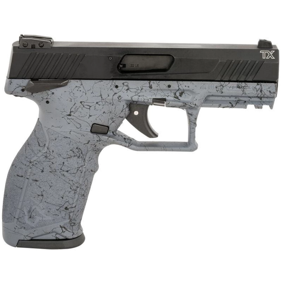 Tx1tx22141sp110-1jpg - taurus tx22 handgun. 22 lr 10rd magazines (2) 4" barrel black slide grey frame with black splatter - tx1tx22141sp110 1