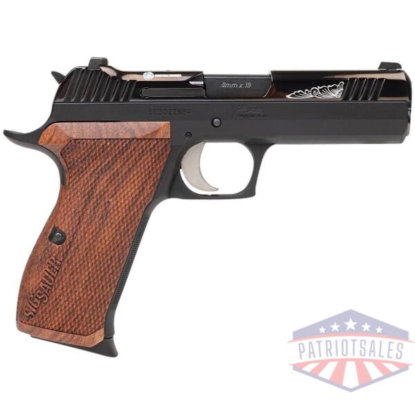 sig sauer p210 carry handgun 9mm luger 8rd magazines (3) 4.1" barrel black with engraved rosewood grips