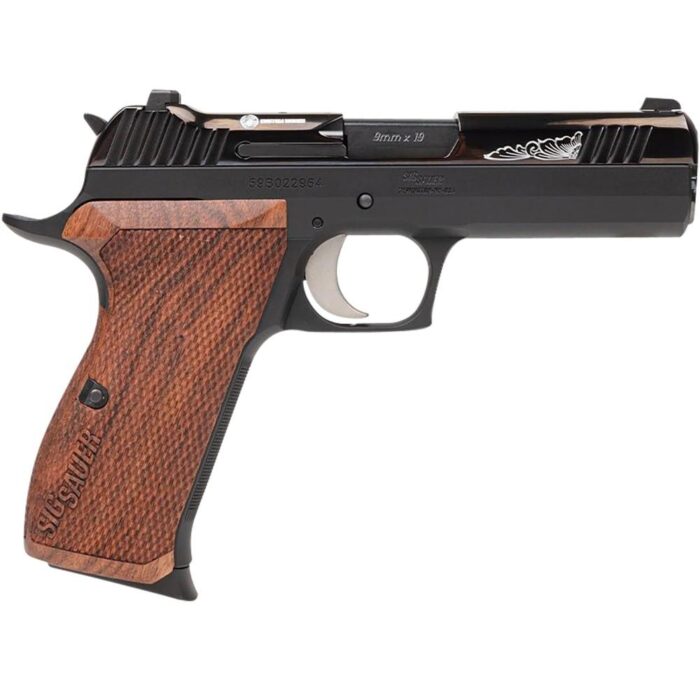 Sig sauer p210 carry handgun 9mm luger 8rd magazines (3) 4. 1" barrel black with engraved rosewood grips - image 1
