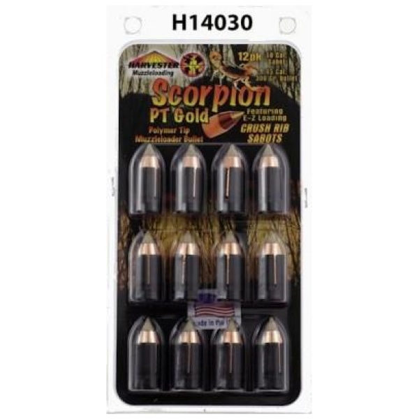 Harvester Muzzleloading Scorpion PT Gold Premium Polymer Tip Muzzleloader Bullets 50 Cal. Sabot 300 gr .451" Polymer Tip Bullet 12/pk