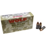 Wolf Miltary Classic Handgun Ammunition 9mm Luger 115 gr FMJ 1150 fps 50/box