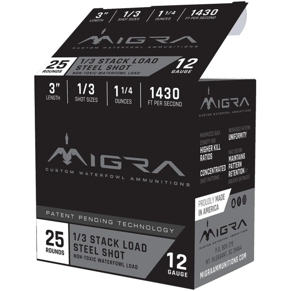 Migra Waterfowl Steel Shot Shotshells 12 ga 3" 1-1/4 oz 1430 fps #1#3 25/ct