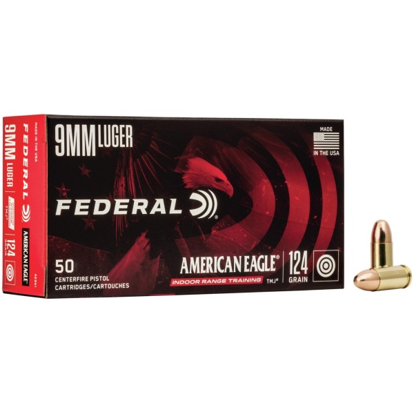 American Eagle IRT Handgun Ammunition 9mm Luger 124 gr. TMJ 1120 fps 50/ct