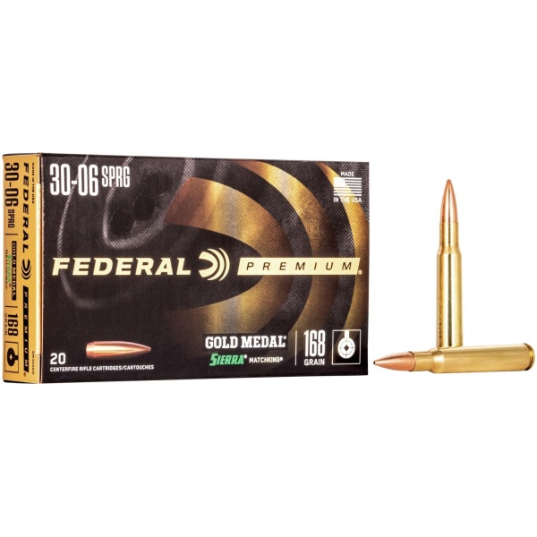 Federal Premium Gold Medal Sierra MatchKing Rifle Ammunition .30-06 Sprg 168 gr BTHP 2700 fps - 20/box