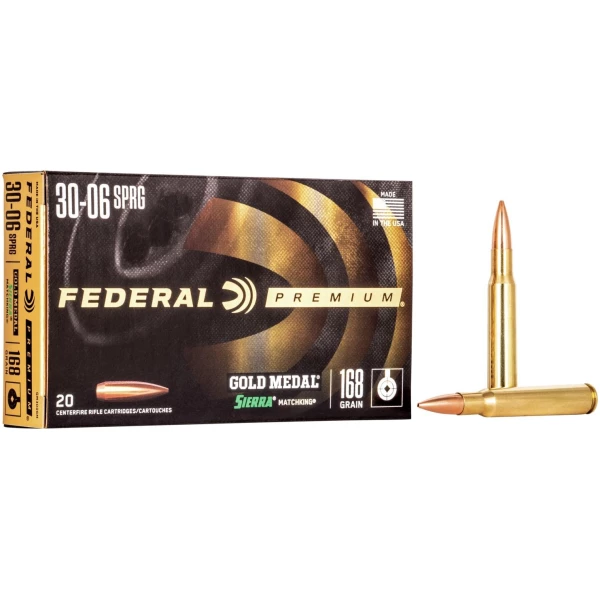 Federal Premium Gold Medal Sierra MatchKing Rifle Ammunition .30-06 Sprg 168 gr BTHP 2700 fps - 20/box