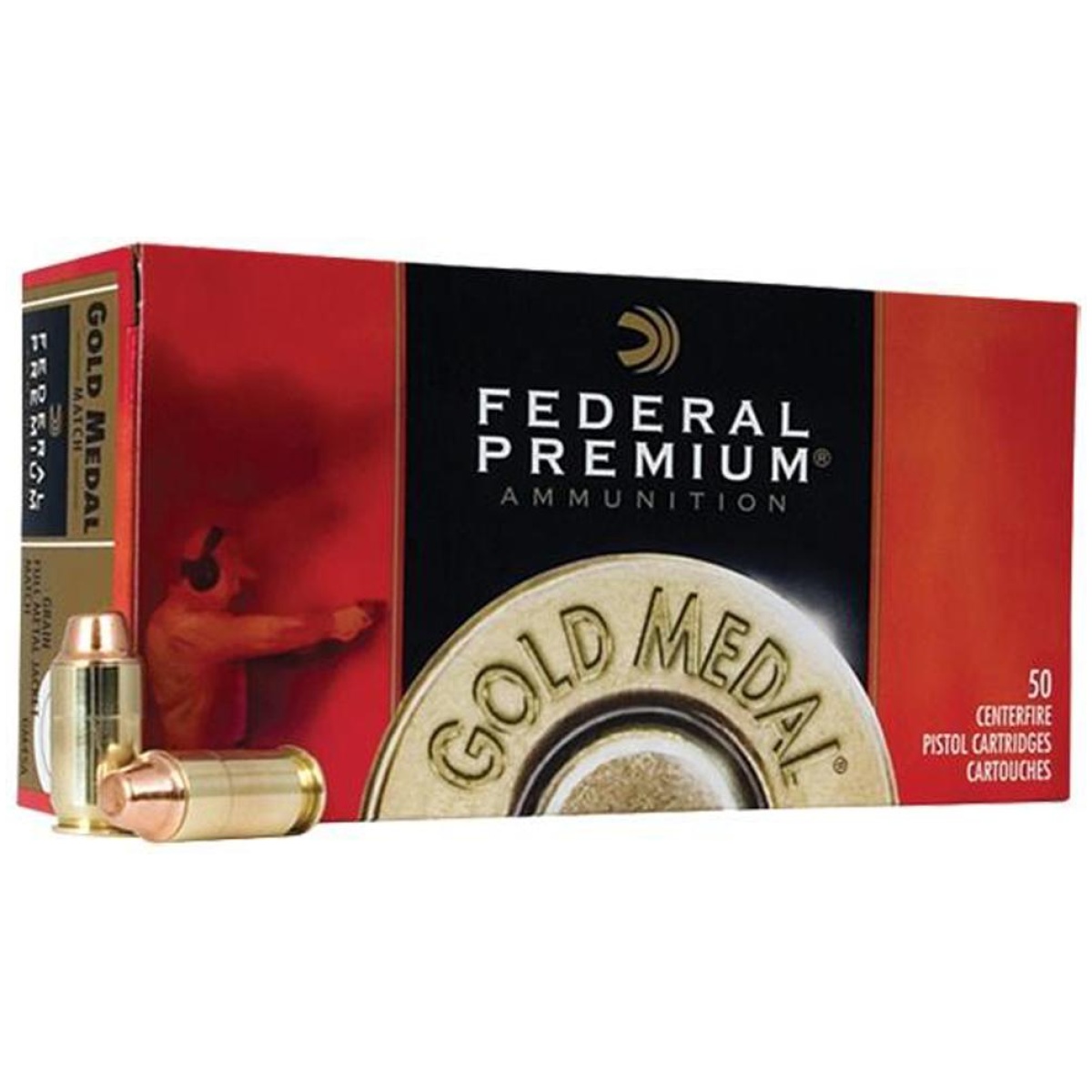 Fagm45a_1. Jpg - federal premium gold medal handgun ammunition. 45 acp 230 gr fmj 860 fps 50/box - fagm45a 1