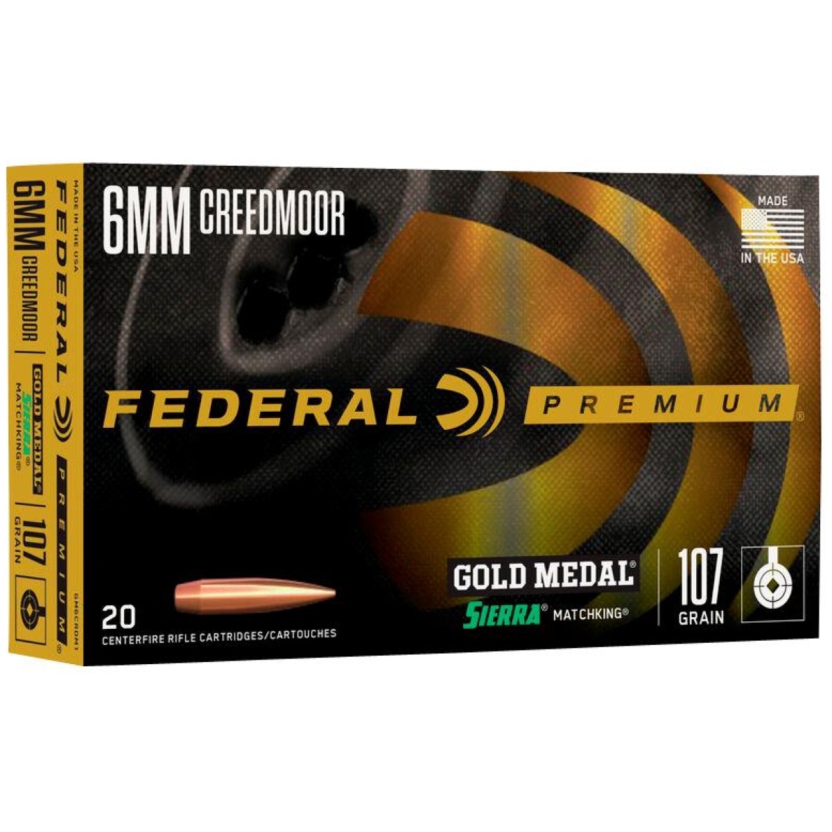 Federal gold medal berger hybrid rifle ammuntion 6mm creedmoor 109gr bthp 2975 fps 20/ct - image 1