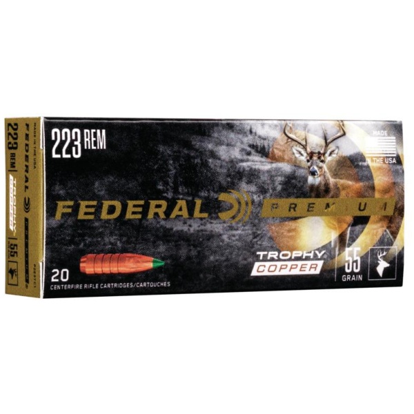 Federal Premium Vital-Shok Trophy Copper Rifle Ammunition .223 Rem 55 gr Poly Tip 3240 fps 20/ct