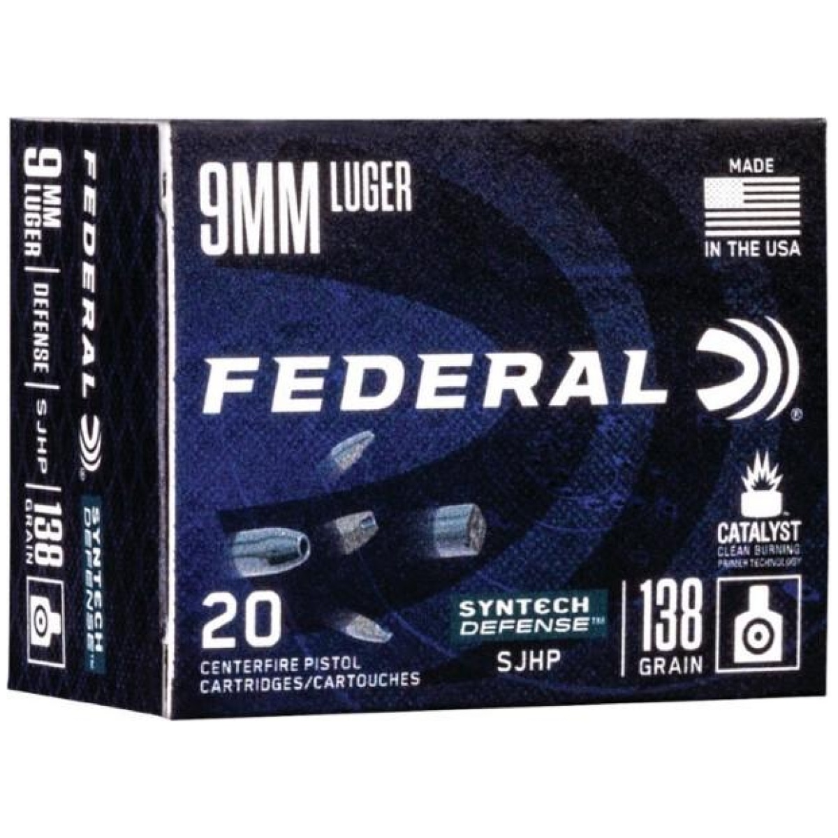 Fas9sjt1_1. Jpg - federal syntech defense handgun ammuntion 9mm luger 138 gr sjhp 1130 fps 20/ct - fas9sjt1 1