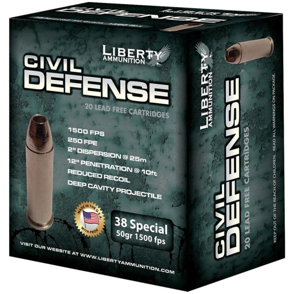 Liberty Civil Defense Handgun Ammunition .38 Spl 50 gr SCHP 1500 fps 20/ct
