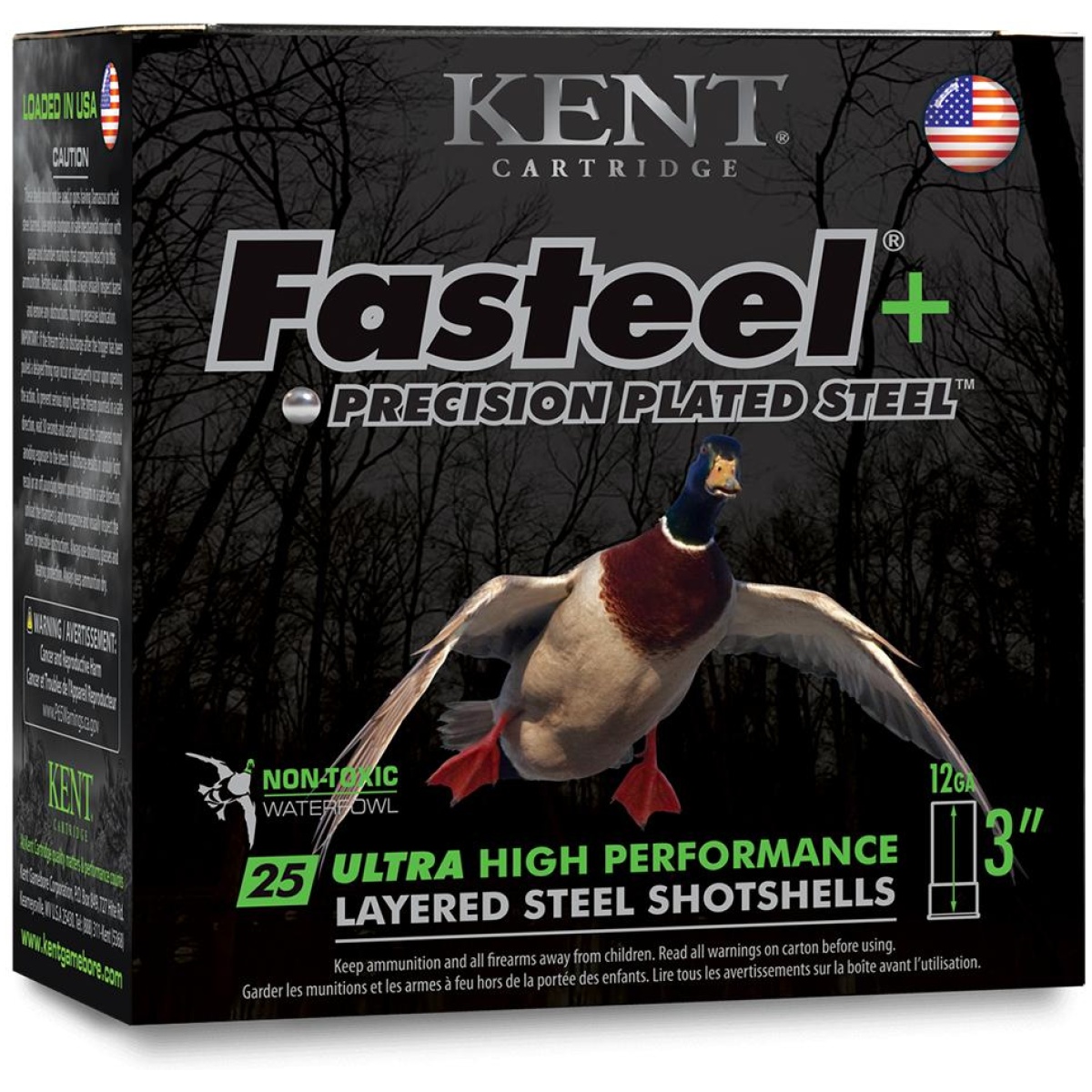 Kent fasteel + precision plated steel waterfowl shotshells 12ga 3" 1-1/4oz 1450 fps #bb & #2 25/ct - image 1