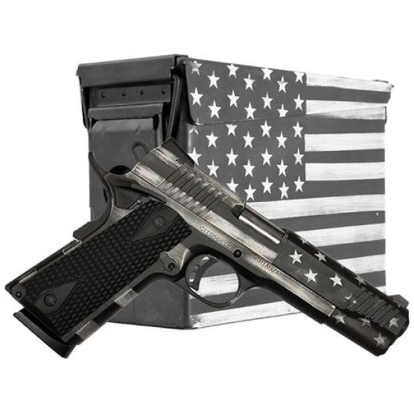 Citadel 1911-A1 Flag Edition .45 ACP 7rd Magazine  5" Barrel Grey Scale Cerakote with matching Ammo Can