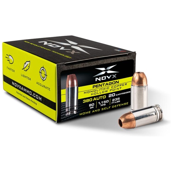 NovX Pentagon Handgun Ammunition 380 Auto 80gr CHP 1150 fps 20/ct