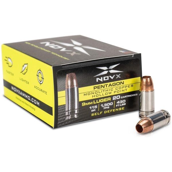 NovX Pentagon Handgun Ammunition 9mm Luger 115gr CHP 1300 fps 20/ct