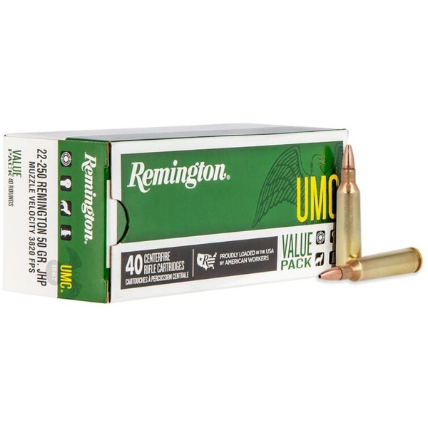 Remington UMC Rifle Ammunition 22-250 Rem 50gr JHP 3820 fps 40/ct