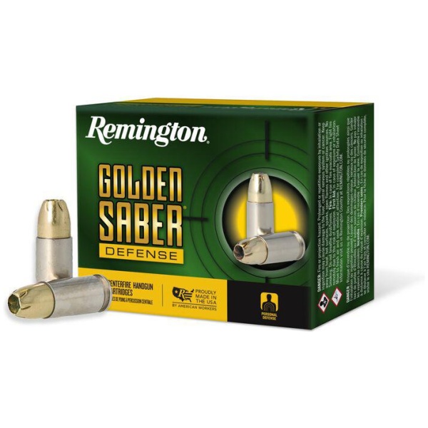Remington Golden Saber Defense Handgun Ammunition 9mm Luger 124gr BJHP 1125 fps 20/ct
