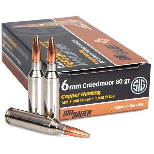 Sig Sauer Elite Hunting Rifle Ammunition 6mm Creedmoor 80 gr Solid Copper 3300 fps 20/ct