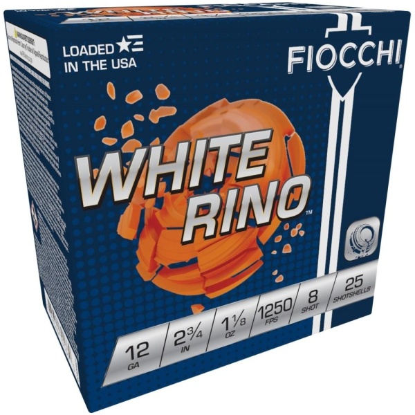 FIOCCHI 12GA 2 3/4" 1 1/8oz #8 WHITE RINO 1250fps 25RD