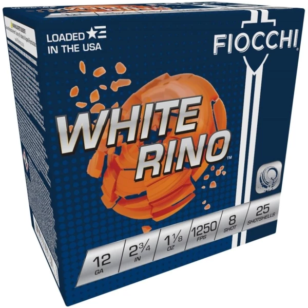 FIOCCHI 12GA 2 3/4" 1 1/8oz #8 WHITE RINO 1250fps 25RD