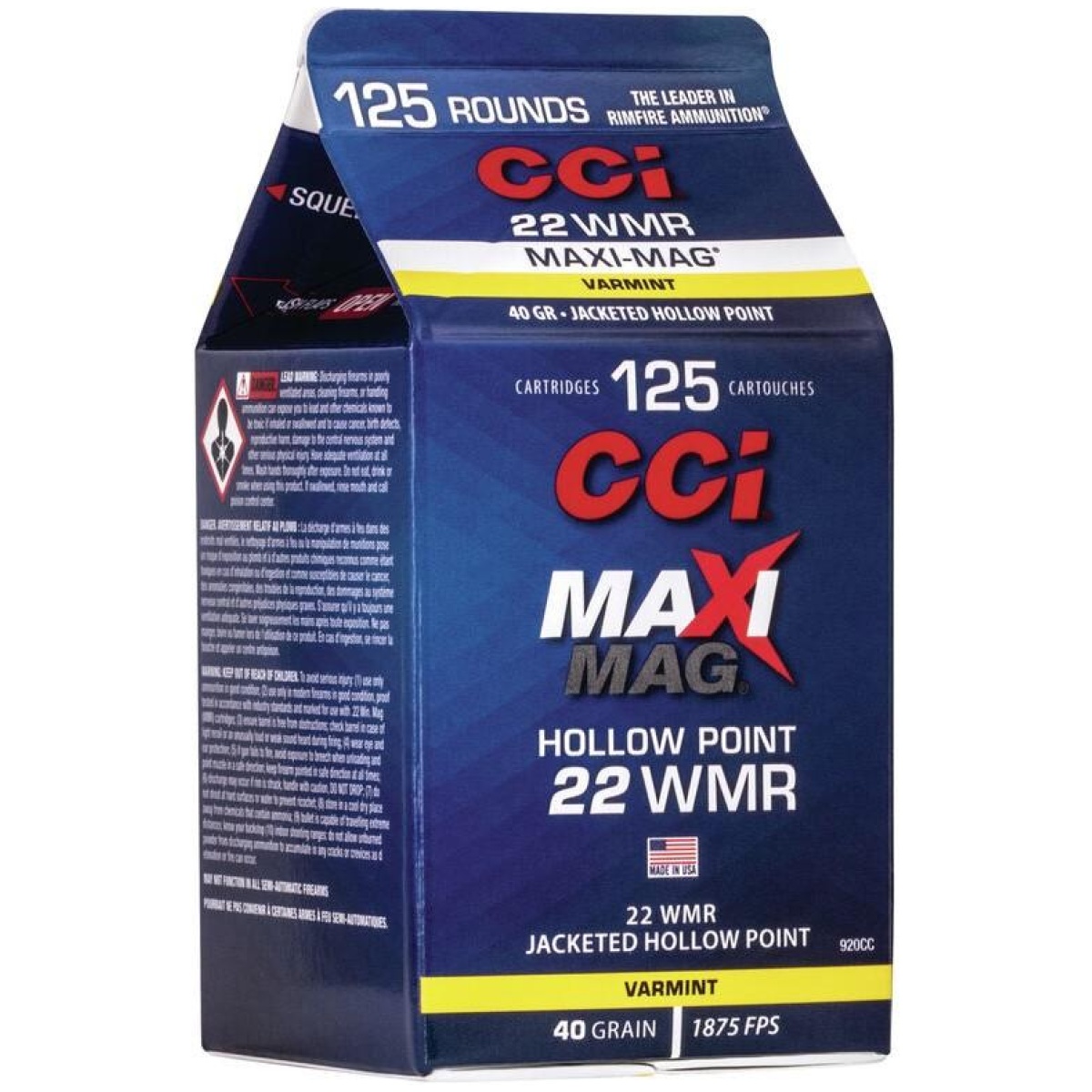 Cc920cc_1. Jpg - cci maxi mag rimfire ammunition. 22 wmr 40 gr. Jhp 1875 fps 125/ct - cc920cc 1