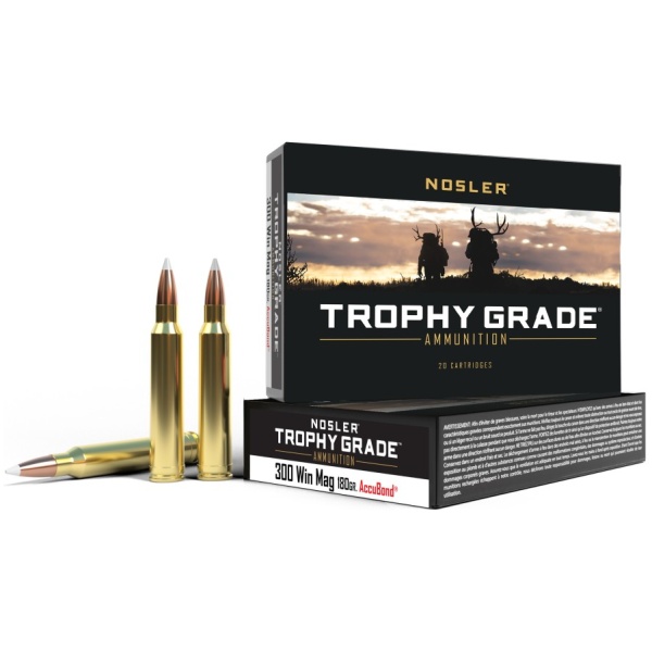 Nosler Trophy Grade Rifle Ammunition .300 Win Mag 180 gr AB 2950 fps - 20/box