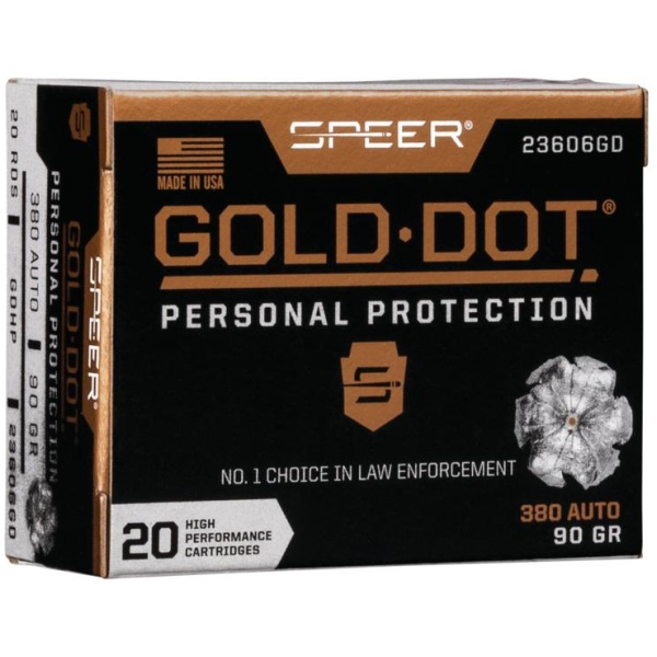 Speer Gold Dot Handgun Ammunition .380 ACP 90 gr HP 1040 fps 20/ct