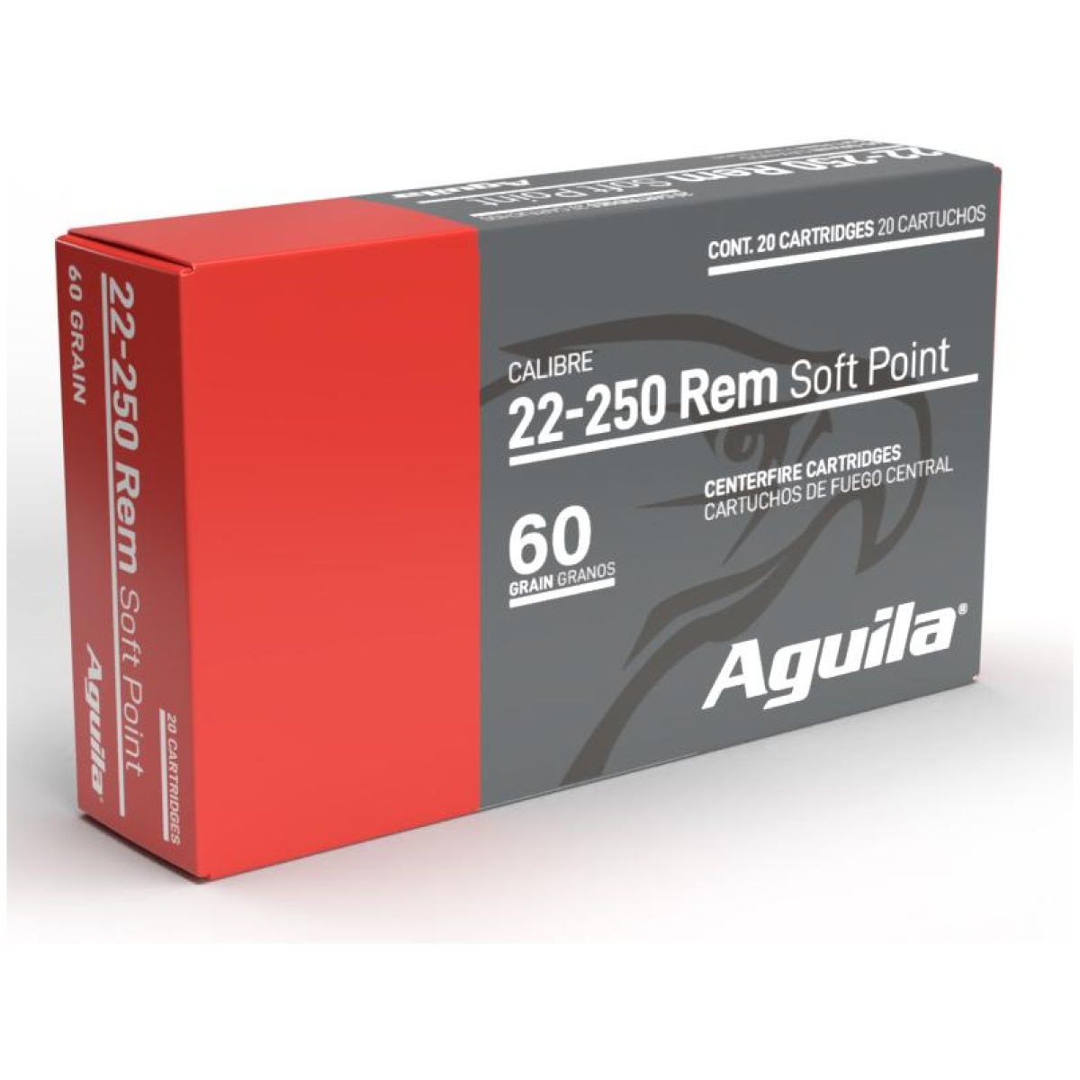 Aguila rifle ammunition 22-250 rem 60gr sp 3240 fps 20/ct - image 1