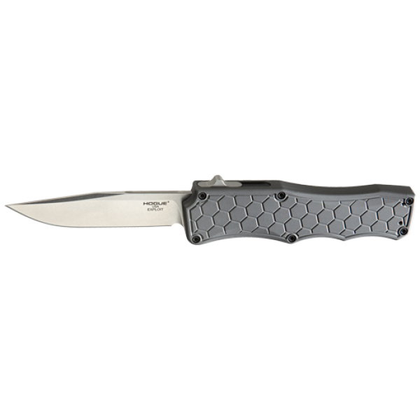 HOGUE EXPLOIT 3.5" OTF AUTO - ALUMINUM CLIP POINT BLADE GREY