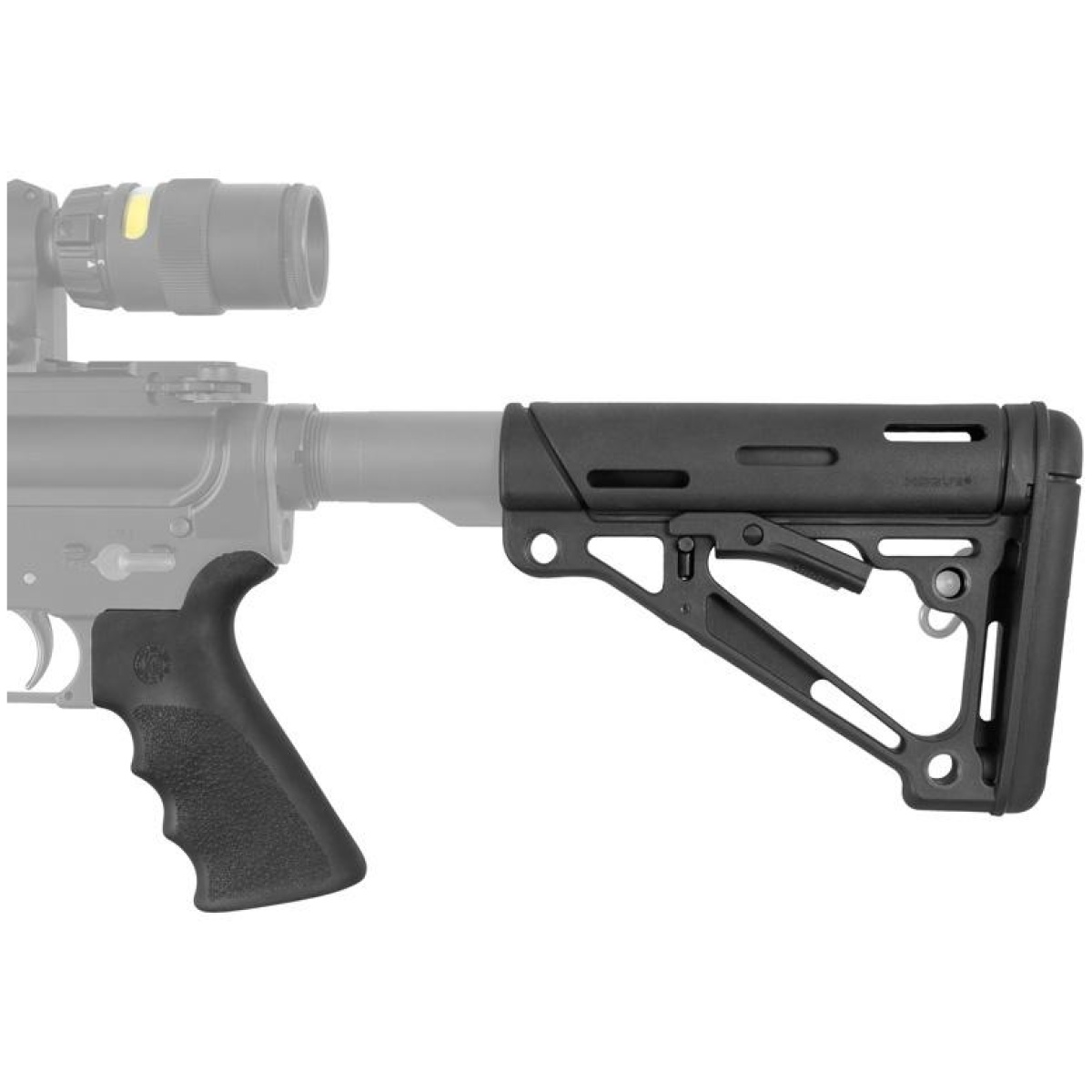 Ha15055. Jpg - hogue ar-15/m-16 kit - finger groove beavertail grip & over-molded collapsible buttstock - fits commercial buffer tube black - ha15055