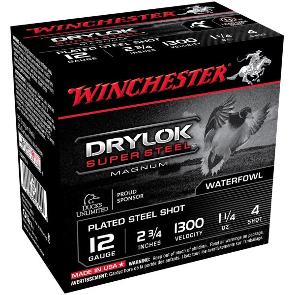 Winchester Super-X Drylok Super Steel Shotshells 12ga 2-3/4" 1-1/4oz 1300 fps #4 25/ct