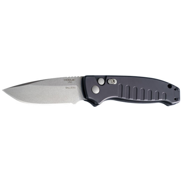 HOGUE BALLISTA-I BUTTON AUTO - DROP POINT BLADE TMBLD BLK 3.5