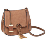 BULLDOG CROSS BODY PURSE CAMEL SUEDE