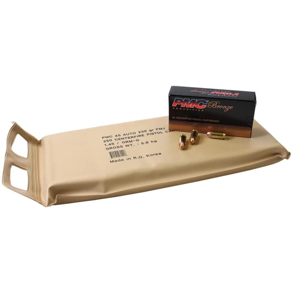 PMC Bronze Handgun Ammunition Battle Pack .45 ACP 230 gr FMJ 830 fps 250/ct (5-50/ct Boxes)