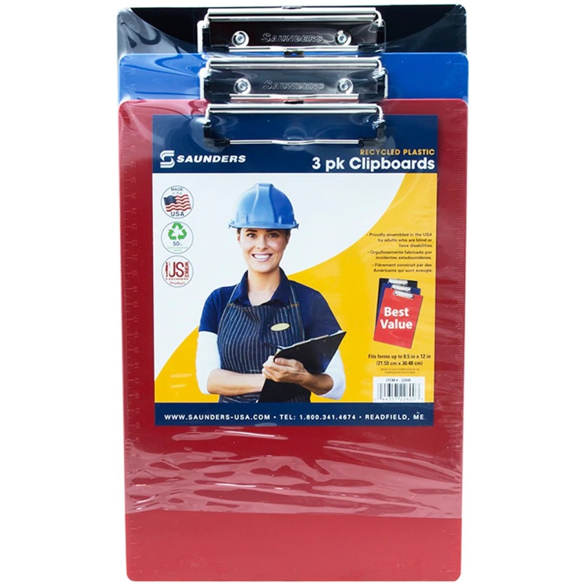 Sa-22601. Jpg - recycled plastic clipboards - letter/a4 size - 3 pack assorted colors - sa 22601