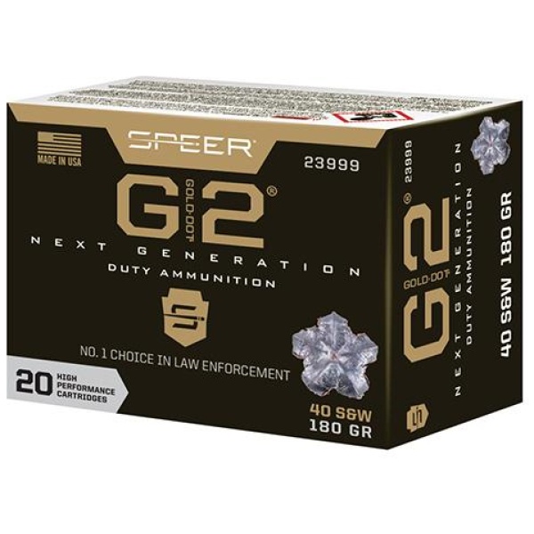 Speer Gold Dot Handgun Ammunition 40 S&W 180gr G2 1015 fps 20/ct