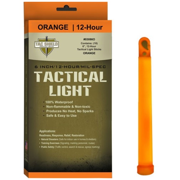 TAC SHIELD TACTICAL LIGHT - STICK 12 HOUR 6" ORANGE 10PK