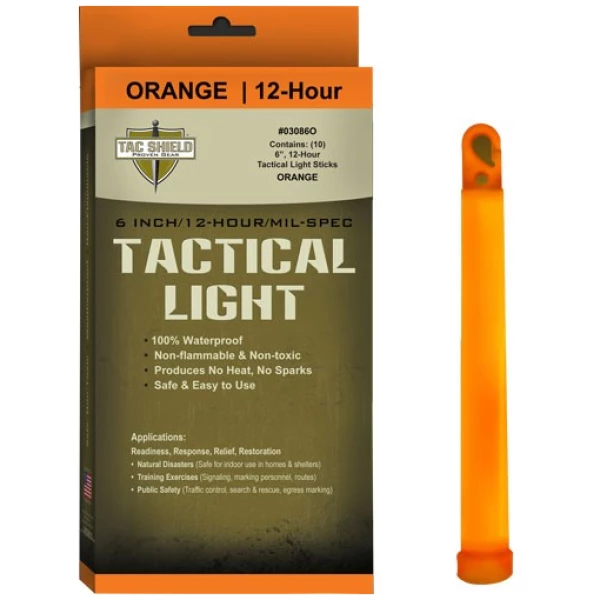 TAC SHIELD TACTICAL LIGHT - STICK 12 HOUR 6" ORANGE 10PK