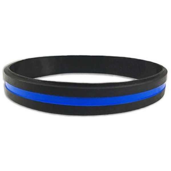 Thin Blue Line Silicone Bracelet, 8 Inch