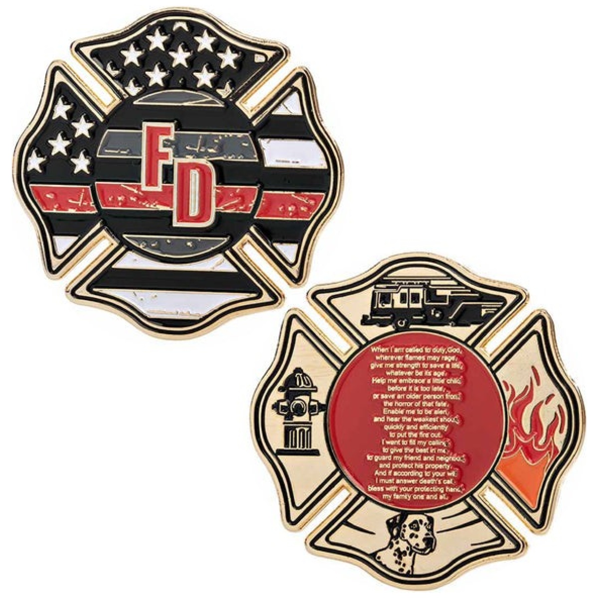 Tbl-coin-trl-fire-prayer. Jpg - firefighter's prayer - thin red line challenge coin - tbl coin trl fire prayer