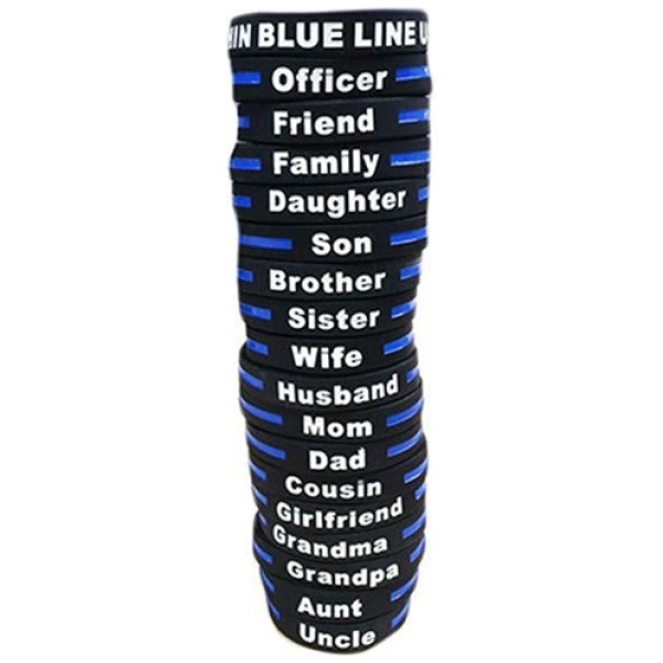 Personalized - Thin Blue Line Silicone Bracelet, Daughter, 8 Inch