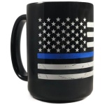 Distressed Flag Mug- Thin Blue Line, 15 oz