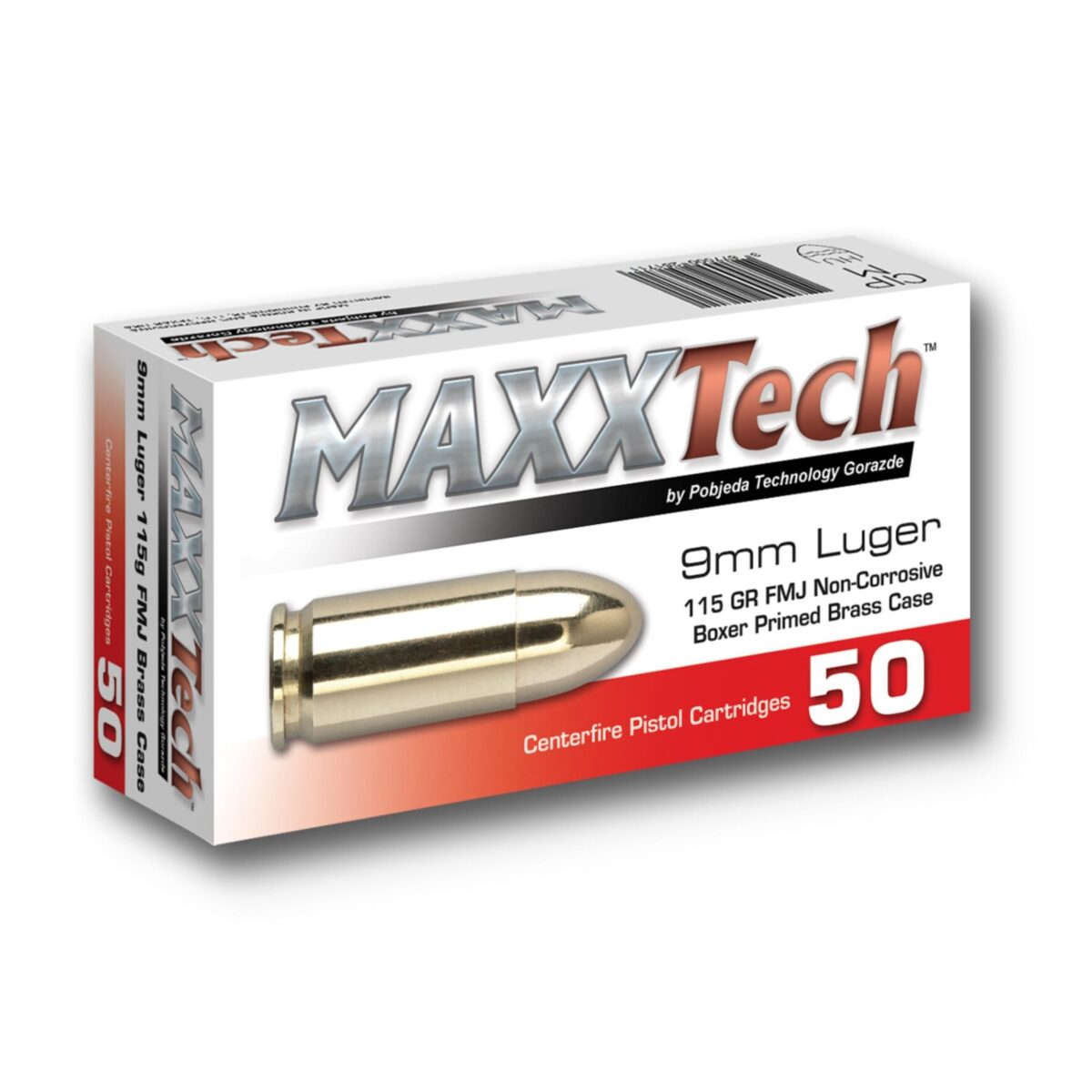 Tlptgb9mmb. Jpg - maxxtech brass casefire handgun ammunition 9mm luger 115 gr fmj 50/ct - tlptgb9mmb