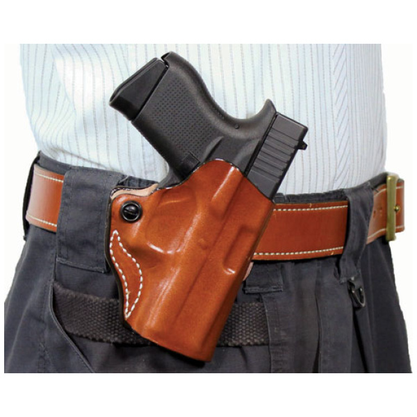 DESANTIS MINI SCABBARD HOLSTER - RH OWB LEATHER 380 SHLD EZ TAN
