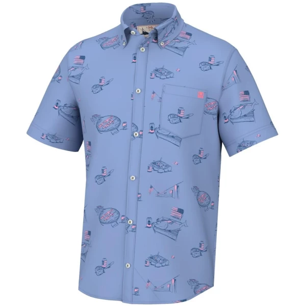 Huk Americookin Kona Short Sleeve Shirt Quiet Harbor XL
