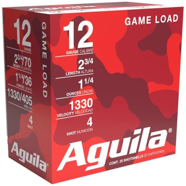 Aguila High Velocity Field Shotshells 12 ga 2-3/4" 1-1/4oz 1330 fps #4 25/ct