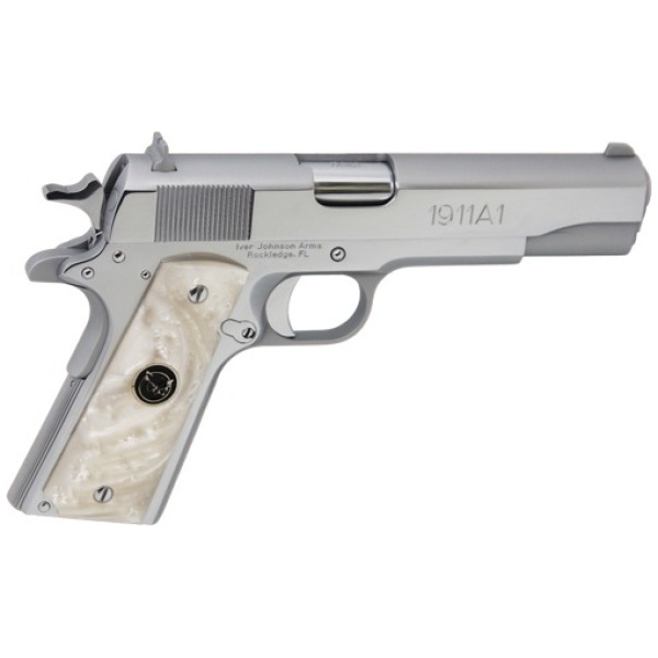 IVER JOHNSON 1911A1 45ACP 5" - FS 8RD CHROME WHITE PEARL GRIP